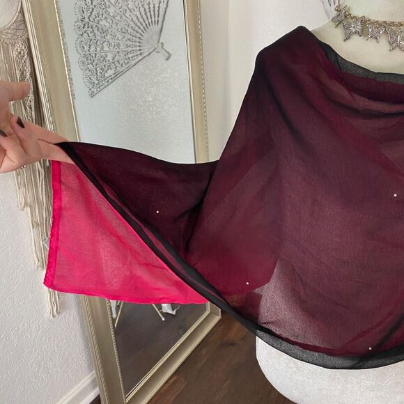 Purple Black Silver Studded Whimsygoth Bat Sleeve Shawl Sequin Top One Size OS - Picture 3 of 6